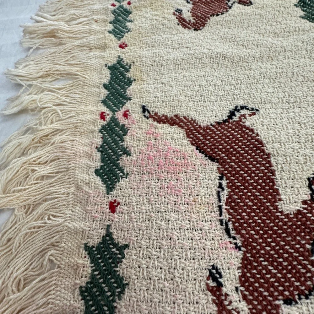 Manual Woodworkers Weavers Leaping Deer Christmas Woven Throw Blanket Cotton USA